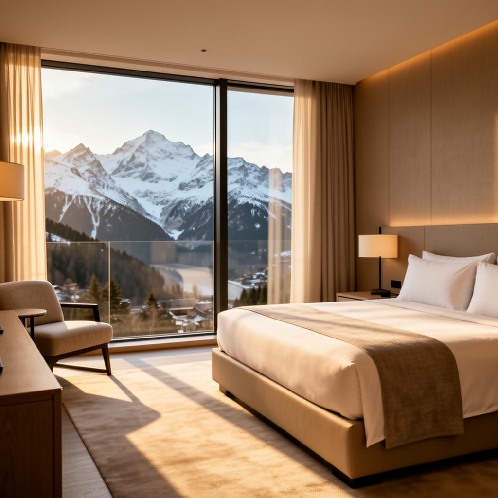 Suite de hotel de lujo con vista a la montaña