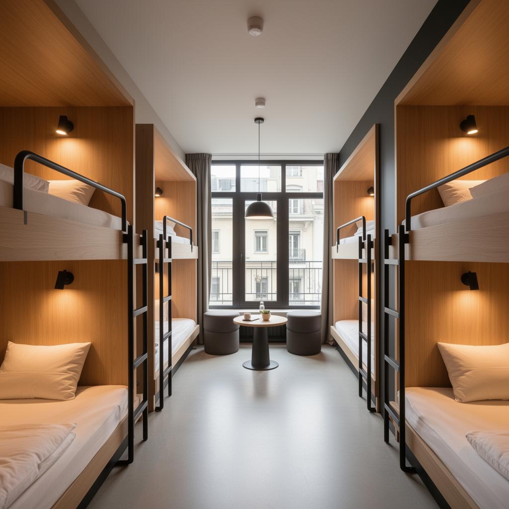 Dormitorio moderno de hostel premium