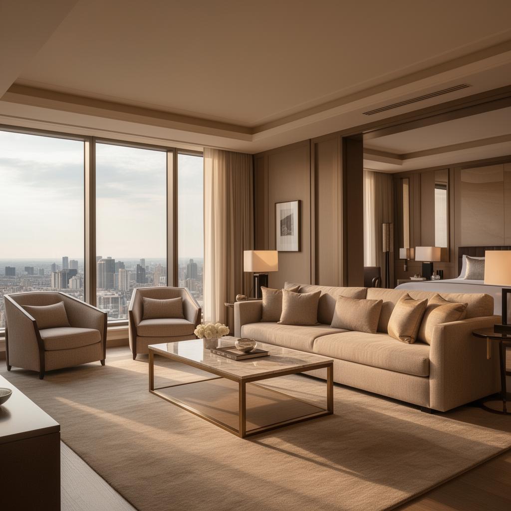 Elegante suite de hotel condominio con vista a la ciudad