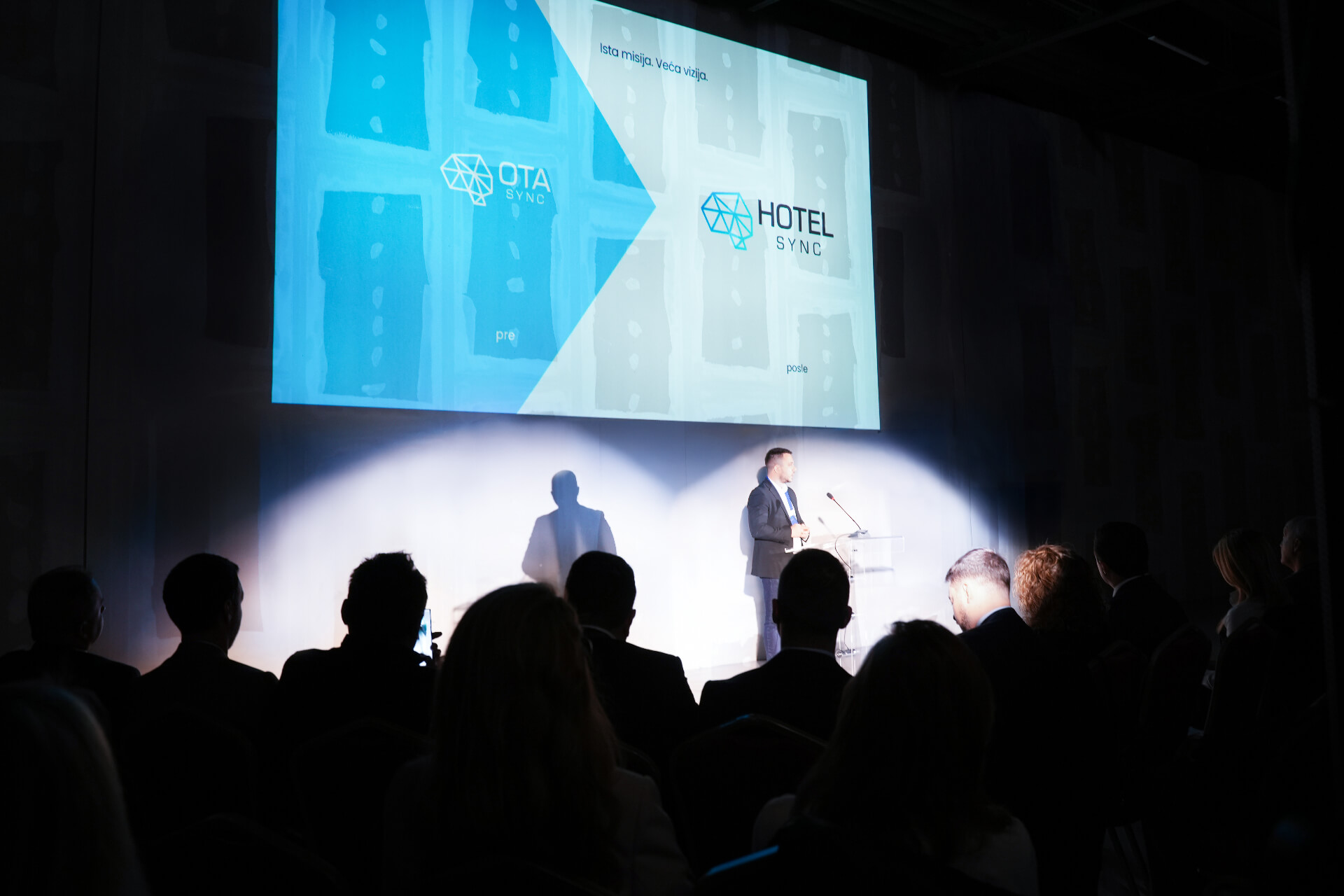 Presentación en vivo del cambio de marca de HotelSync, mostrando la transición de OTA Sync a HotelSync